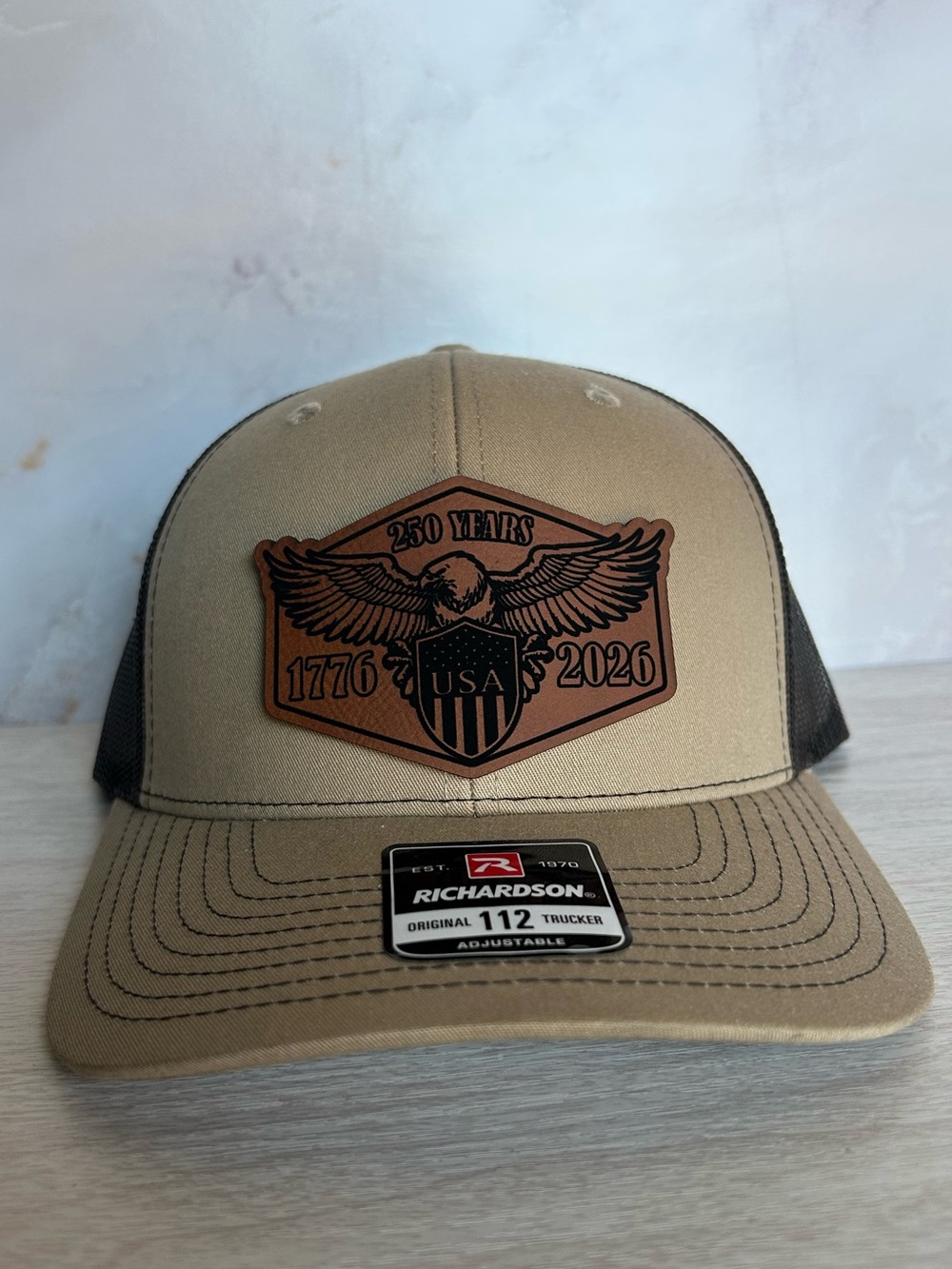 🇺🇸 Richardson 112 Trucker Hat 1776-2026 250 Years USA. Laser Engraved Patch.